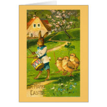 Défilé de Pâques avec le lapin et les poussins Carte De Vœux