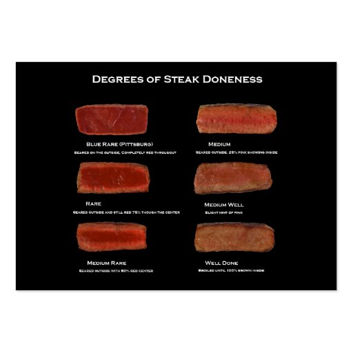 Degrees of Steak Doneness (restaurant info card) Business Card Template