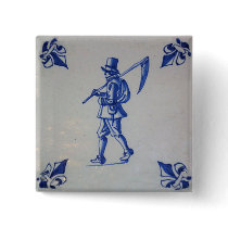 Delft Blue Tile - Mower Carrying Scythe or Sickle Pinback Button
