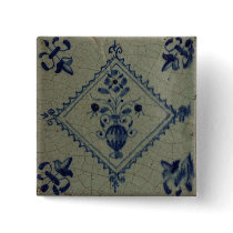 Delft Blue Tile - Vase with Flowers and Bouquet Pinback Buttons