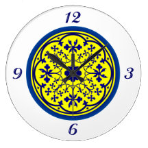 Delft Inspired Blue White Yellow Wall Clock