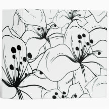 Delicate Black and White Floral Pattern 3 Ring Binders