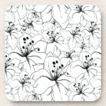 Delicate Black and White Floral Pattern Beverage Coasters