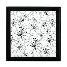 Delicate Black and White Floral Pattern Trinket Boxes