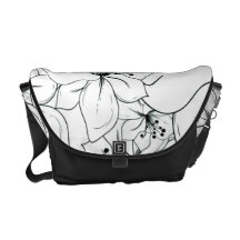 Delicate Black and White Floral Pattern Commuter Bag