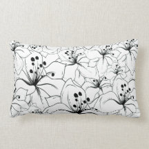Delicate Black and White Floral Pattern Pillows
