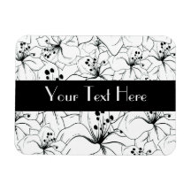 Delicate Black and White Floral Pattern Rectangle Magnet