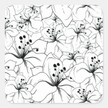 Delicate Black and White Floral Pattern Stickers