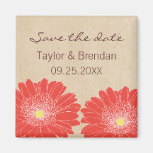 Delicate Daisies Save the Date Magnet, Red
