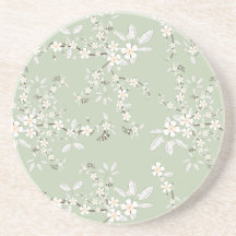 Delicate Flowers on SAge Green Beverage Coasters
