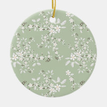Delicate Flowers on SAge Green Christmas Tree Ornaments