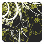 Delicate Gold Floral Square Stickers