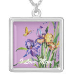 Delicate Irises for Mother's Day World's Best Mom Necklaces