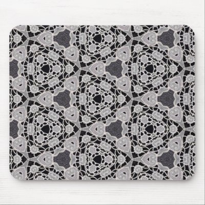 Delicate lace fabric patterns in black & white mousepads by ArtbyJean