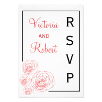 Delicate Roses Response Card, Black & Red invitations