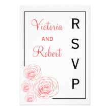 Delicate Roses Response Card, Black & Red