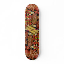 Delicious Barbecue with uncooked and cooked meat o Skateboard Deck