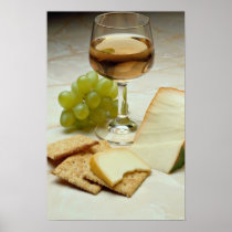 Delicious Cheese, crackers and wine glass Poster