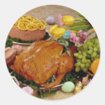 Delicious Cooked turkey and ham, flowers and fruit Round Sticker