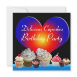 DELICIOUS CUPCAKES BIRTHDAY PARTY blue red heart Custom Invitation
