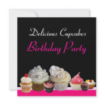 DELICIOUS CUPCAKES BIRTHDAY PARTY pink red black Custom Invitations