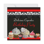 DELICIOUS CUPCAKES BIRTHDAY PARTY ,red pink black Custom Announcement