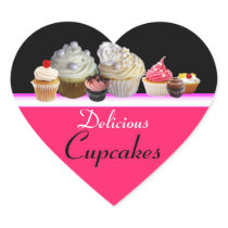 DELICIOUS CUPCAKES BIRTHDAY PARTY ,red pink black Stickers