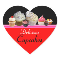 DELICIOUS CUPCAKES BIRTHDAY PARTY ,red pink black Sticker