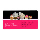DELICIOUS CUPCAKES DESERT SHOP, Pink Black Fuchsia Custom Shipping Label