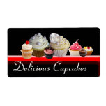DELICIOUS CUPCAKES DESERT SHOP, Pink Black Red Personalized Shipping Labels