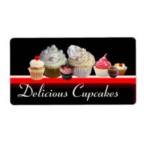 DELICIOUS CUPCAKES DESERT SHOP, Pink Black Red Personalized Shipping Label