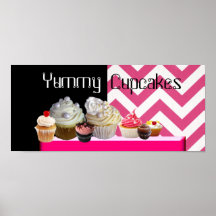DELICIOUS CUPCAKES DESERT SHOP/ PINK WHITE CHEVRON POSTER