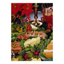 Delicious Holiday with deli platter, punch bowl an Custom Invitation