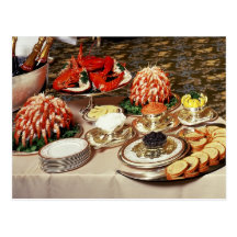Delicious seafood and appetizers post card