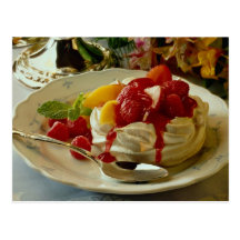 Delicious Strawberry, raspberry, peach shortcake Postcards