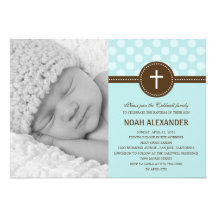 Delightful Dots Photo Christening Invitation Blue