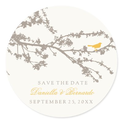 Delightful Tree Top Bird-Save The Date Sticker by twoheartsshoppe