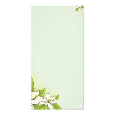Delightful white flowers and green leaves photo card template by vectortopia