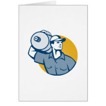 Delivery Worker Carrying Water Jug Retro Greeting Cards