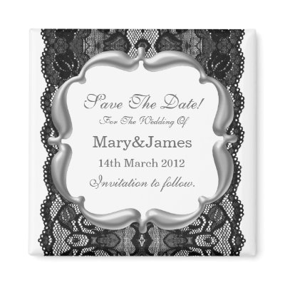 Deluxe Save The Date Wedding Vintage Lace White Refrigerator Magnet by Rewards4life