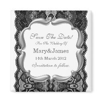 Deluxe Save The Date Wedding Vintage Lace White Refrigerator Magnet