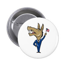 Democrat Donkey Mascot American Flag Pinback Button