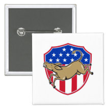 Democrat Donkey Mascot American Flag Pinback Buttons