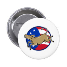 Democrat Donkey Mascot American Flag Pinback Button