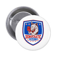Democrat Donkey Mascot Boxer Shield Pinback Buttons