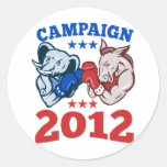 Democrat Donkey Republican Elephant Campaign 2012 Round Stickers