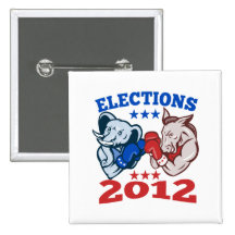 Democrat Donkey Republican Elephant Mascot 2012 Pinback Buttons