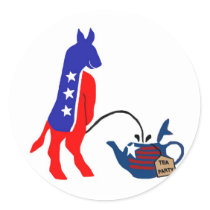 Democrats Piss On Tea Party Round Sticker