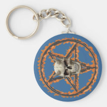 Demon Skull & Burning Pentagram Keychain