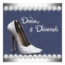 Denim and Diamonds Birthday Party Invitations